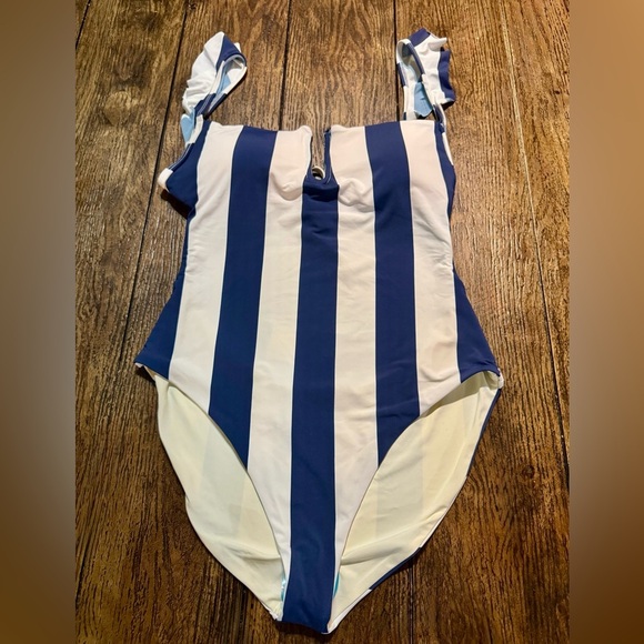 WET Designer Swimwear One Piece Navy Stripe Swimsuit Size Large NWT - Picture 3 of 9